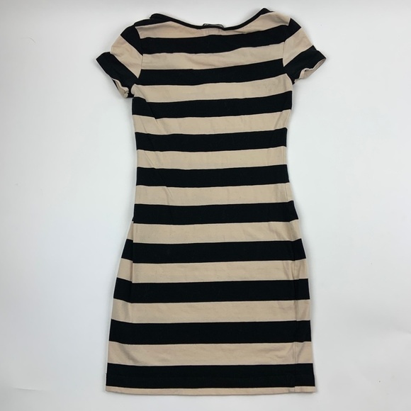 HM Dress Womens XS Short Sleeve Round Neck Black Cream Stripes - Picture 6 of 6
